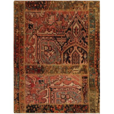 Vintage Persian Hand-Knotted Patchwork Carpet Brick Red