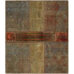 Vintage Persian Hand-Knotted Patchwork Carpet Green
