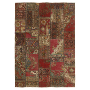 Vintage Persian Hand-Knotted Patchwork Carpet Red