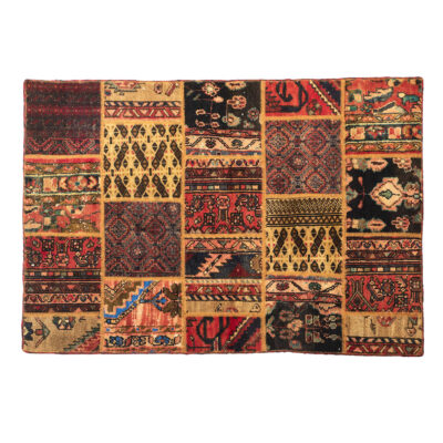 Vintage Persian Hand-Knotted Patchwork Carpet Yellow
