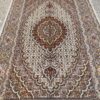 Hand-Knotted Persian Tabriz Riz Mahi Rug (Mahi Medallion / Herati) - Cream Wool