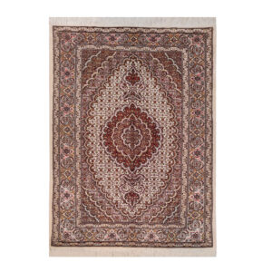 Hand-Knotted Persian Tabriz Riz Mahi Rug (Mahi Medallion / Herati) – Cream Wool