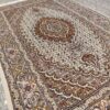 Hand-Knotted Persian Tabriz Riz Mahi Rug (Mahi Medallion / Herati) - Cream Wool