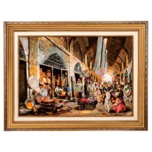 Hand-Knotted Persian Pictorial Rug from Tabriz Depicting Coppersmiths Bazaar