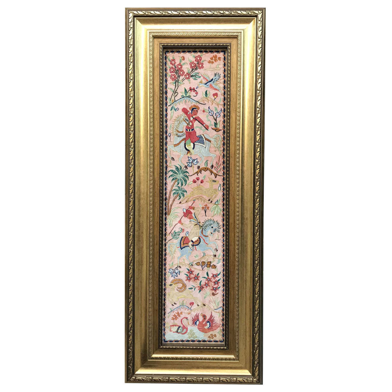 Hand-Knotted Persian Pictorial Rug from Qom Depicting Hunting Scene