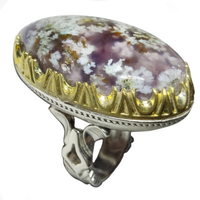 Dendritic Agate Shajar Silver Gemstone Ring for Men – Blossom Model, Traditional Persian Design