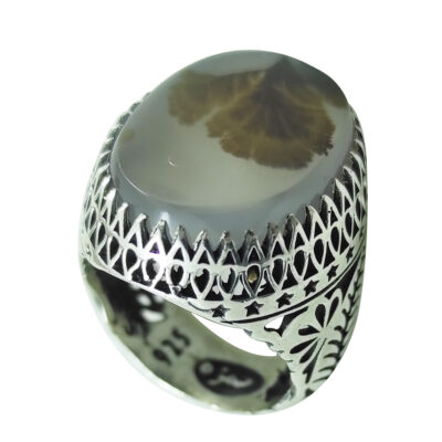 Dendritic Agate Shajar Silver Gemstone Ring for Men – Hadi Model, Traditional Persian Design