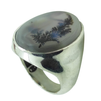 Dendritic Agate Shajar Silver Gemstone Ring for Men – Karim Model, Traditional Persian Design