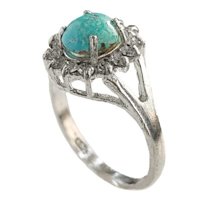 Neyshabur Turquoise Silver Gemstone Ring for Women – Handcrafted Sima Model, Traditional Persian Design