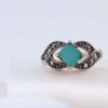 Persian Neyshabur Turquoise Silver Ring Handcrafted for Women Rhodium Plated