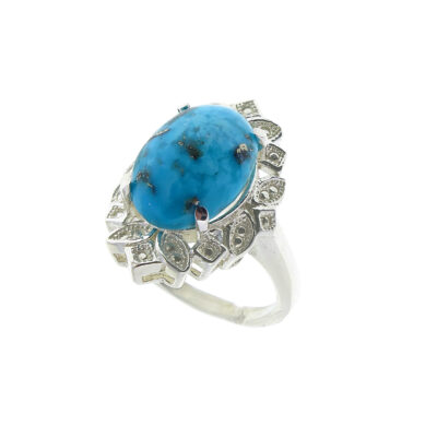 Neyshabur Turquoise Silver Gemstone Ring for Women – Handcrafted Bohemian Design