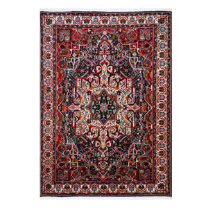 Hand-Knotted Persian Chaharmahal & Bakhtiari Heriz Rug (Floral Medallion) – Red Wool