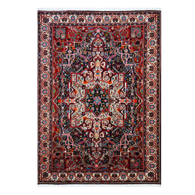 Hand-Knotted Persian Chaharmahal & Bakhtiari Heriz Rug (Floral Medallion) - Red Wool