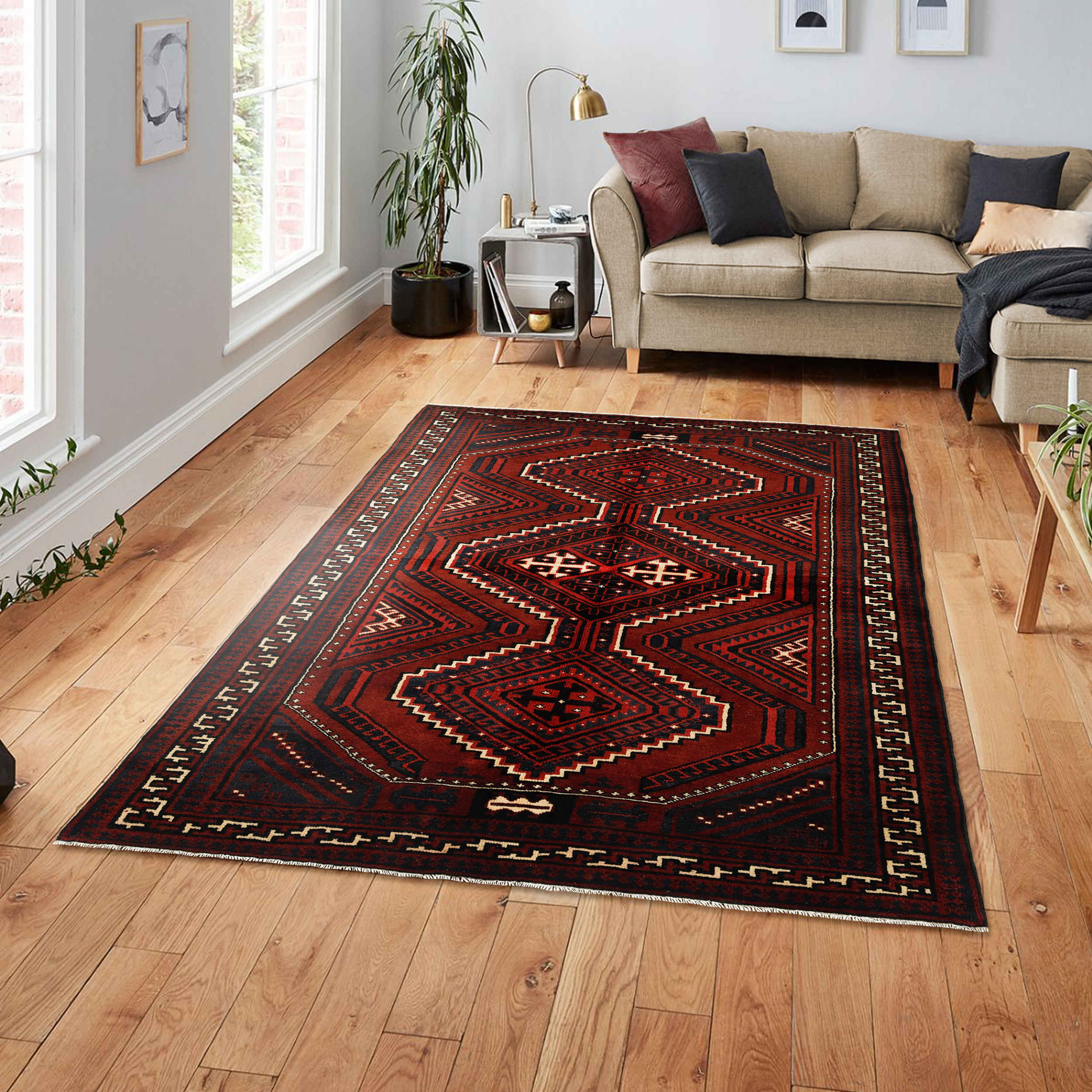 Hand-Knotted Persian Chaharmahal & Bakhtiari Iliati Rug (Bakhtiari Garden) – Red Wool