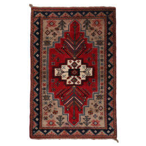 Hand-Knotted Persian Khorasan Tribal Rug (Iliati Geometric Medallion) – Red Wool