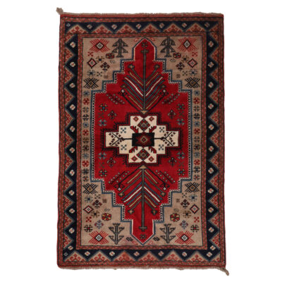 Hand-Knotted Persian Khorasan Tribal Rug (Iliati Geometric Medallion) - Red Wool