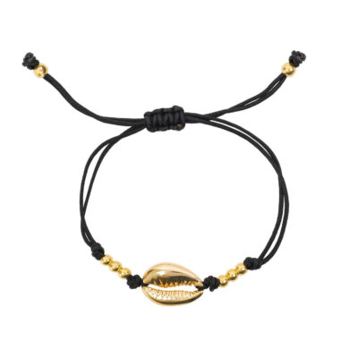 Handmade Brass Shell Cord Bracelet with Beads – Bohemian Jewelry
