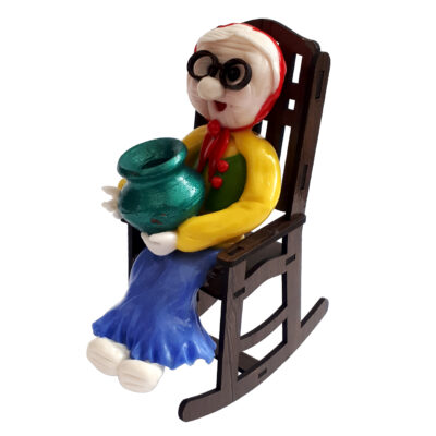 Wooden Toothpick Holder with Old Woman on Chair Design