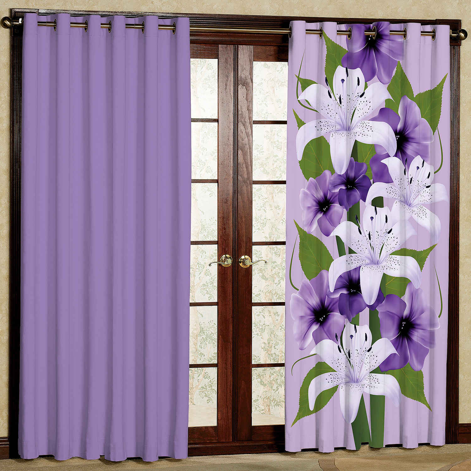 Printed Velvet Eyelet Curtain – Floral Purple (200×140 cm)