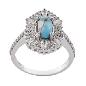 Handcrafted Persian Silver Ring for Women with Neyshabur Turquoise