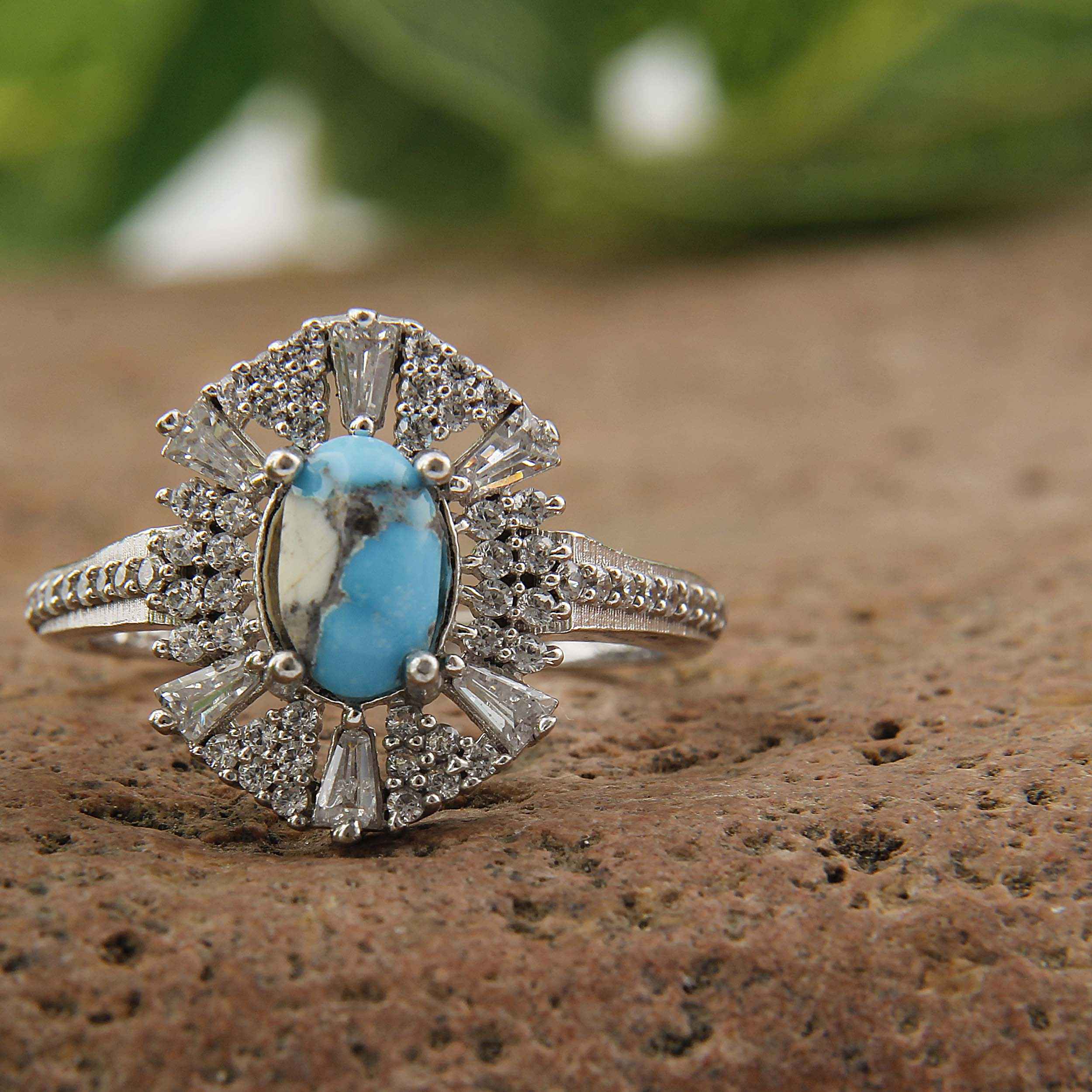 Handcrafted Persian Silver Ring for Women with Neyshabur Turquoise