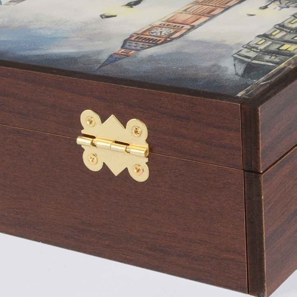 Traditional Pattern Wooden Tea Chest – 4-Compartment Storage