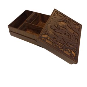 Wooden Tea Organizer with 4 Slots & Matching Coasters