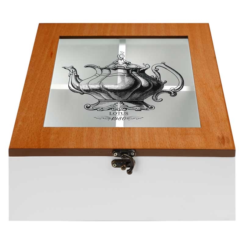 Wooden Tea Storage Chest – See-Through Lid & 4 Compartments