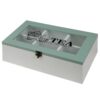 White & Turquoise 6-Compartment Wooden Tea Bag Holder
