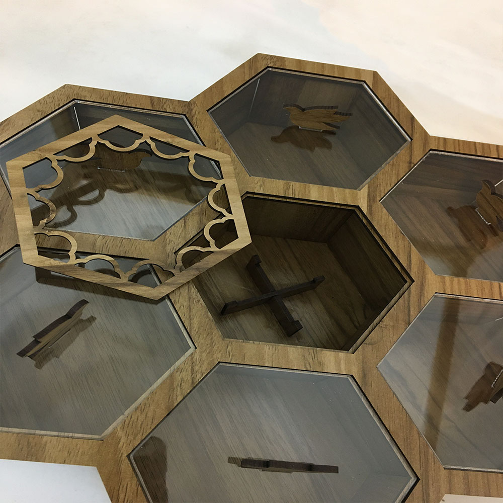 6-Compartment Wooden Tea Storage Chest with Built-In Warmer