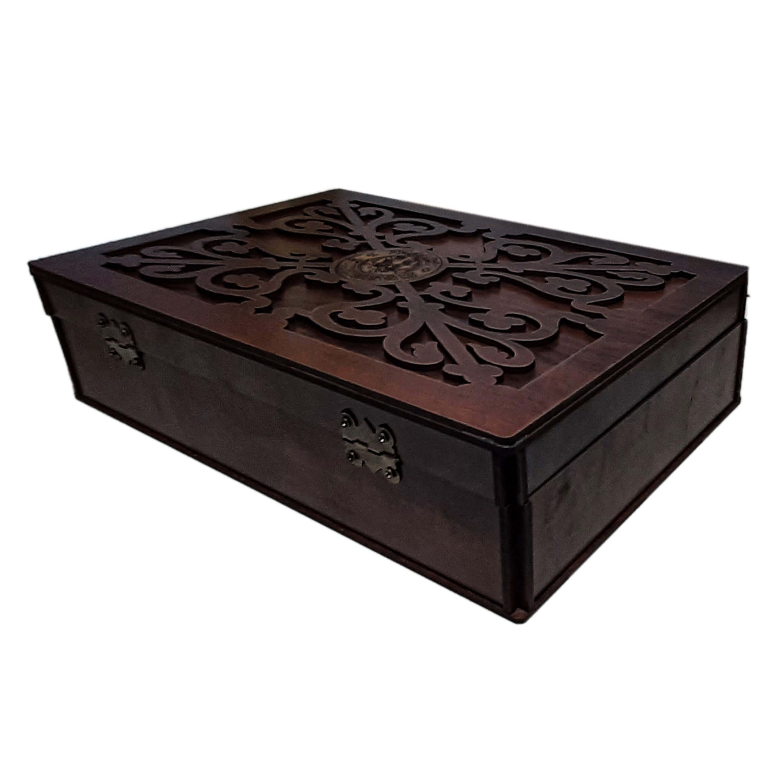 7-Compartment Wooden Tea Chest – Warm Brown Finish Storage Box