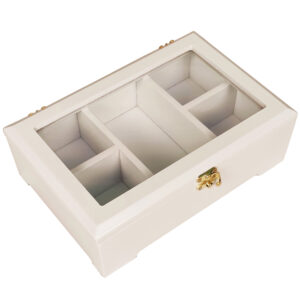 Wooden Tea Chest with Clear Viewing Window & Compartments