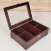 Wooden Tea Chest with Clear Viewing Window & Compartments