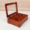 Wooden Tea Chest with Clear Viewing Window & Compartments