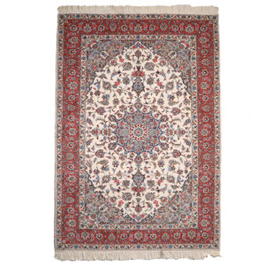 Hand-Knotted Persian Ardakan Rug (Lachak Toranj Floral Medallion) – Cream Wool