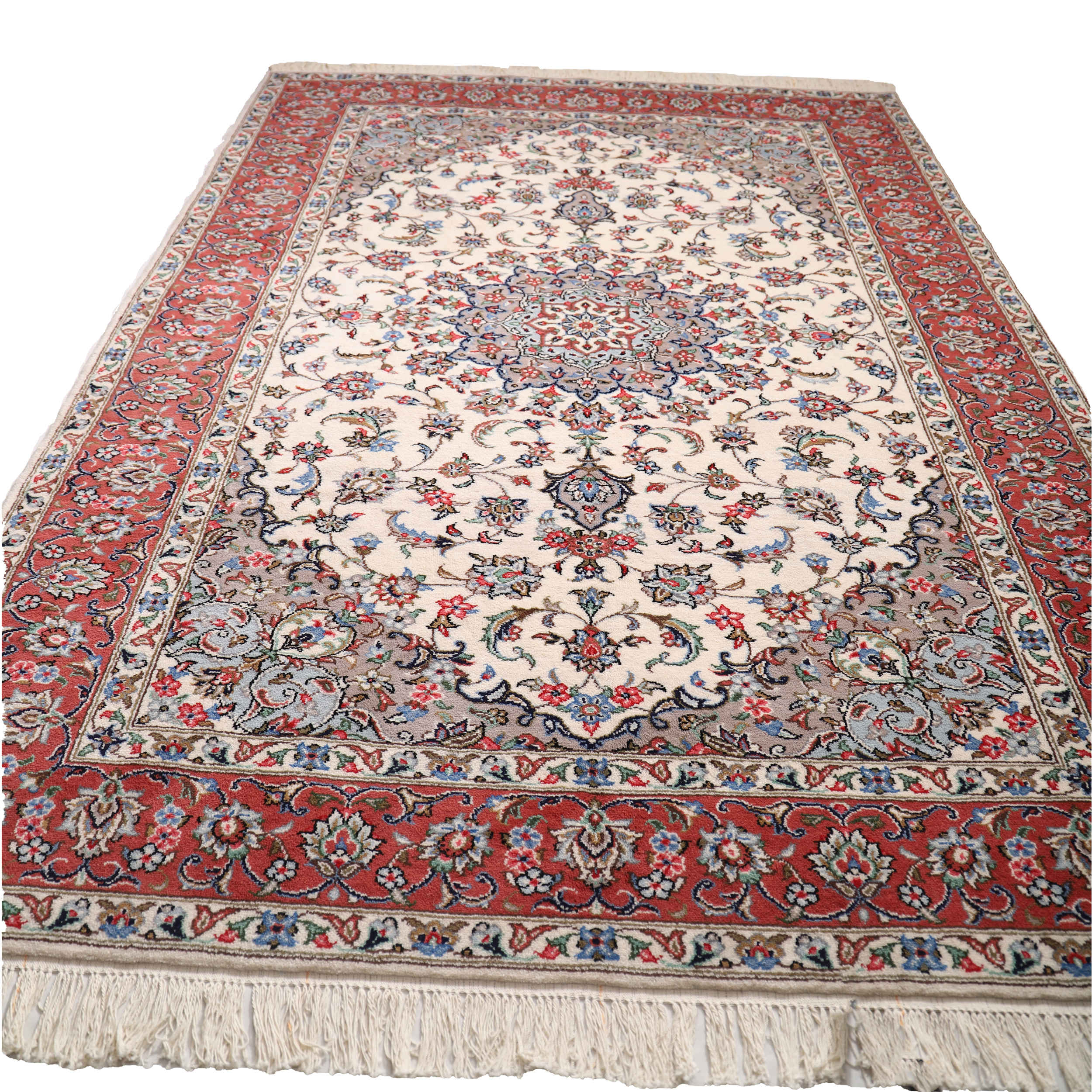 Hand-Knotted Persian Ardakan Rug (Lachak Toranj Floral Medallion) – Cream Wool