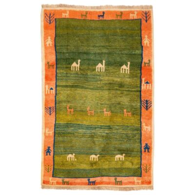 Genuine Handwoven Persian Minimalist Gabbeh Rug - Bordered Green Wool