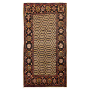 Hand-Knotted Persian Kermanshah Runner Rug (Tribal Geometric Diamond) – Brown Wool