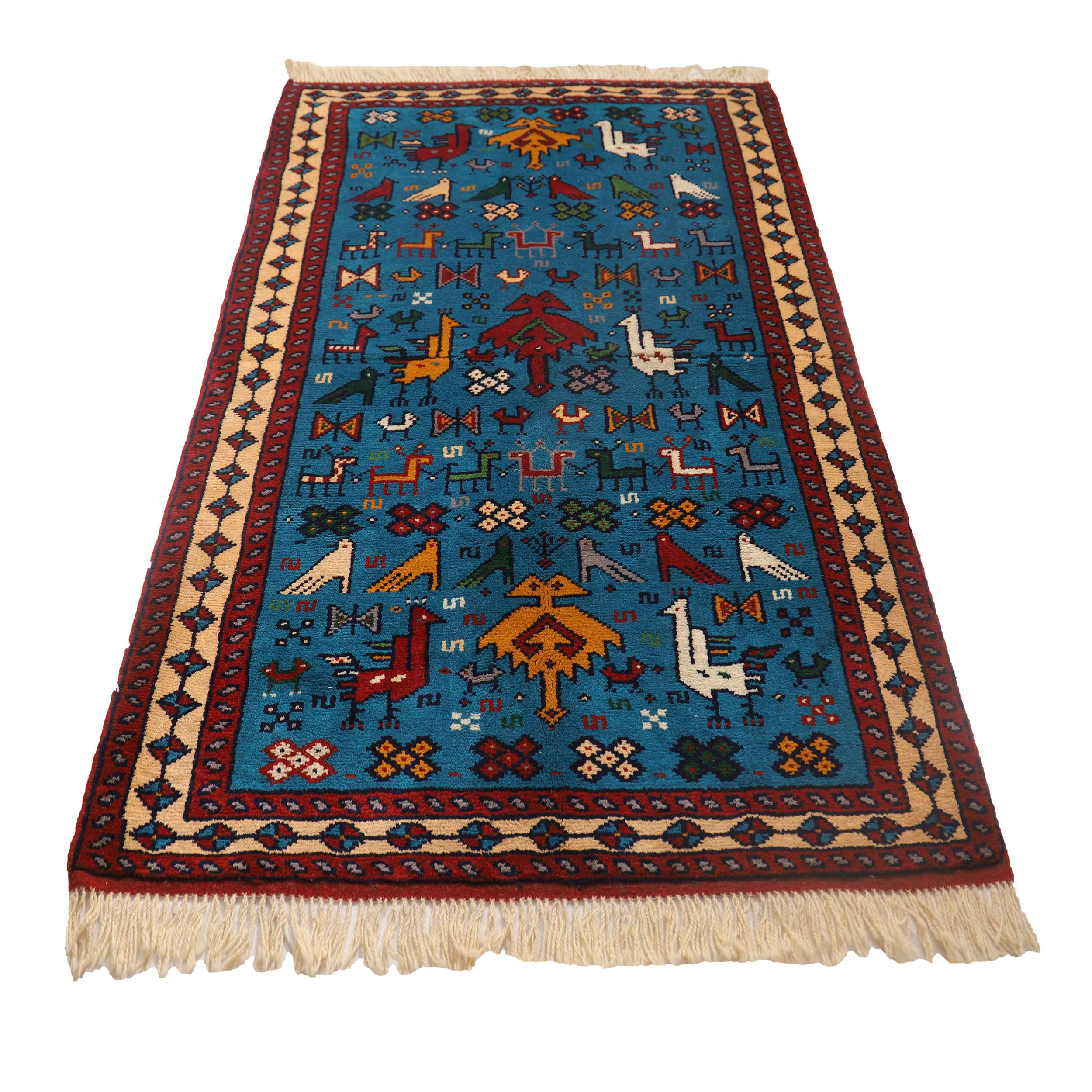 Hand-Knotted Persian Khorasan Tribal Rug (Traditional Animal Motifs) – Blue Wool