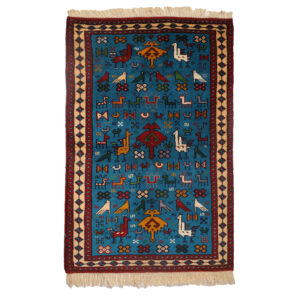 Hand-Knotted Persian Khorasan Tribal Rug (Traditional Animal Motifs) – Blue Wool