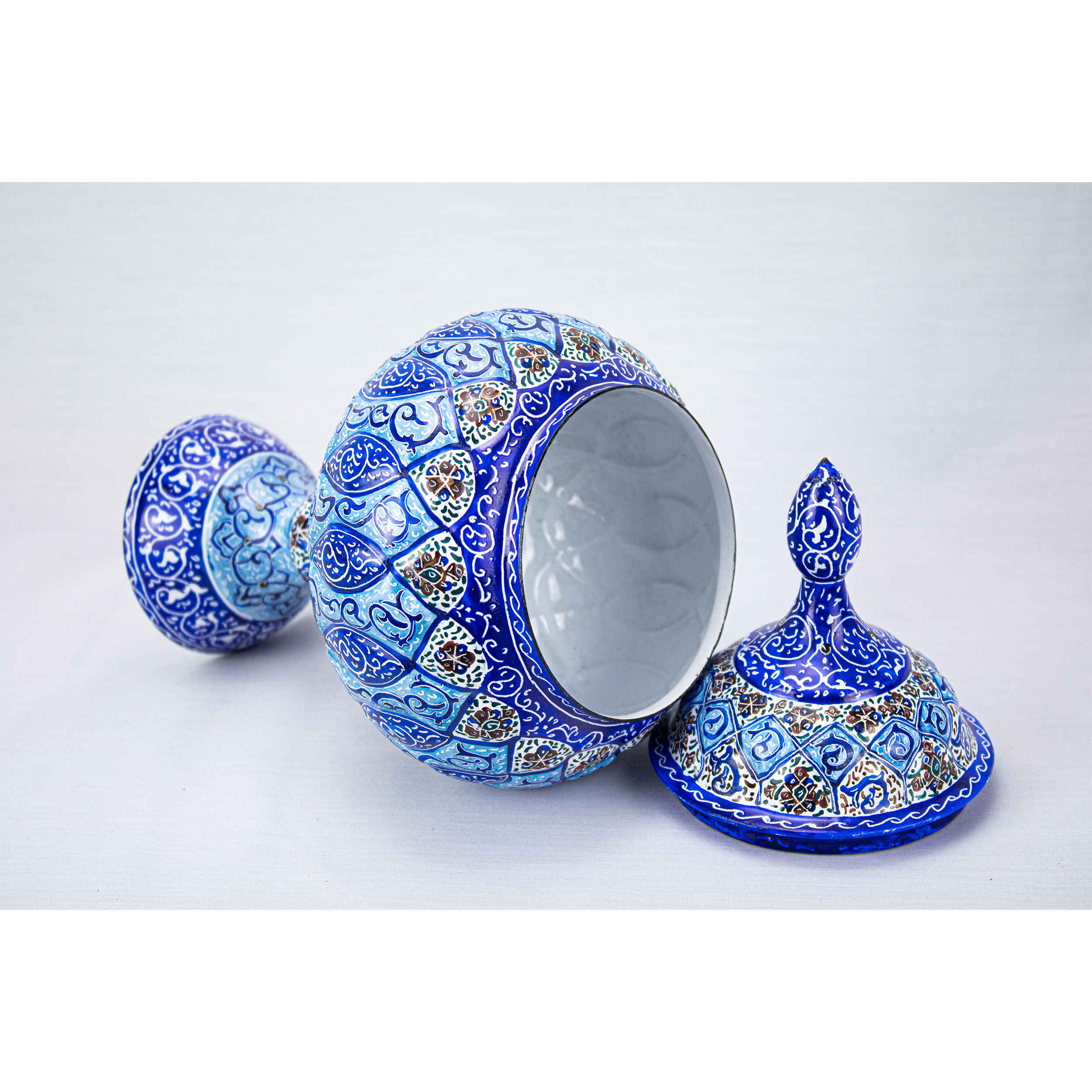 Handcrafted Persian Copper Sugar Bowl with Lid – Minakari Enameled