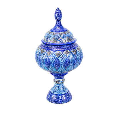 Handcrafted Persian Copper Sugar Bowl with Lid - Minakari Enameled