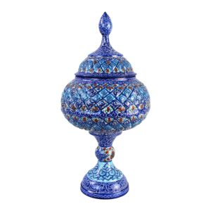 Handcrafted Persian Copper Sugar Bowl with Lid – Minakari Enameled Shams