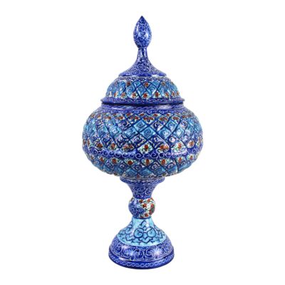 Handcrafted Persian Copper Sugar Bowl with Lid - Minakari Enameled Shams
