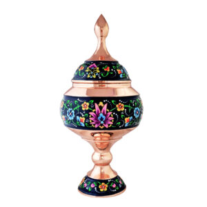 Handcrafted Persian Copper Sugar Bowl with Lid – Minakari Enameled Floral