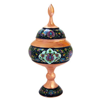 Handcrafted Persian Copper Sugar Bowl with Lid - Minakari Enameled Pishvaz