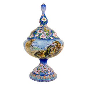 Handcrafted Persian Copper Sugar Bowl with Lid – Minakari Enameled Tarkibi