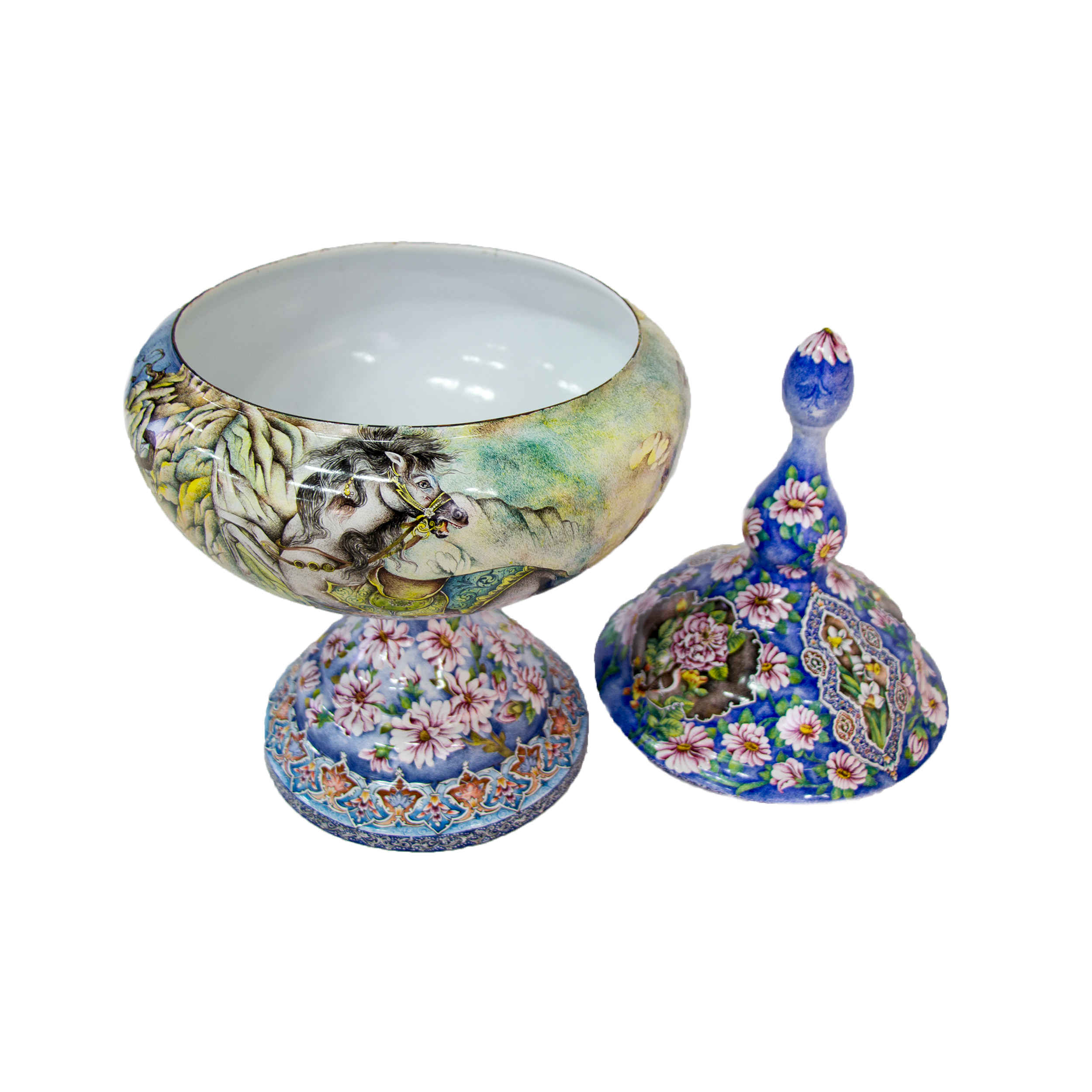 Handcrafted Persian Copper Sugar Bowl with Lid – Minakari Enameled Tarkibi