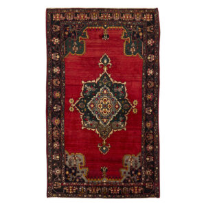 Hand-Knotted Persian Kermanshah Tribal Rug (Lachak Toranj Floral Medallion) – Red Wool