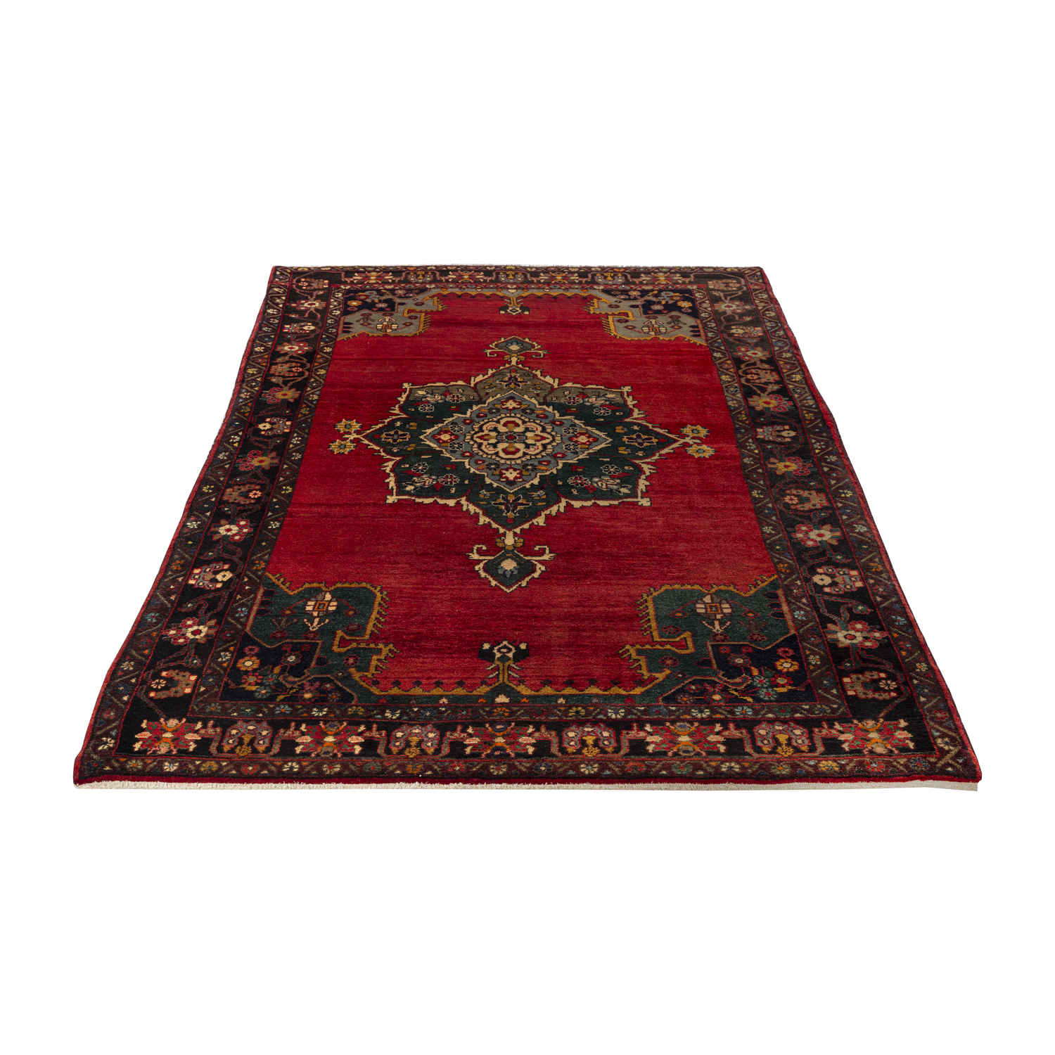 Hand-Knotted Persian Kermanshah Tribal Rug (Lachak Toranj Floral Medallion) – Red Wool